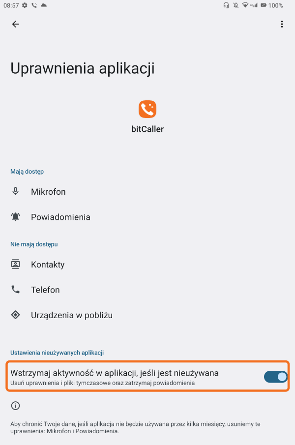 Przełącznik wstrzymywania aktywności nieużywanej aplikacji